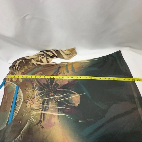 B.L.E.U. USA XL Elegant Floral Gold Stud Stretchy Women's Top Long Sleeve Shirt - Picture 14 of 15